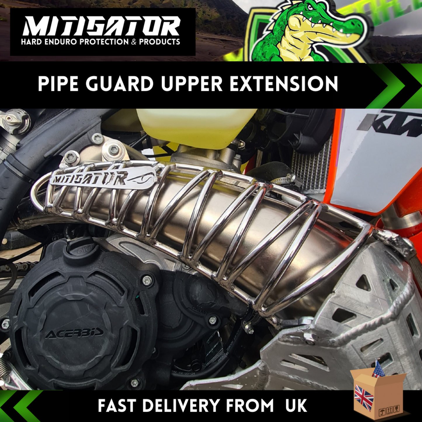 MITIGATOR Exhaust Pipe Guard Upper Extension Fits Options Ktm / Husqvarna 2019-2023 Gasgas 2021-2023