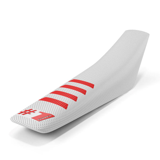 One Gripper Seat Cover RIBBED – White with Red Ribs